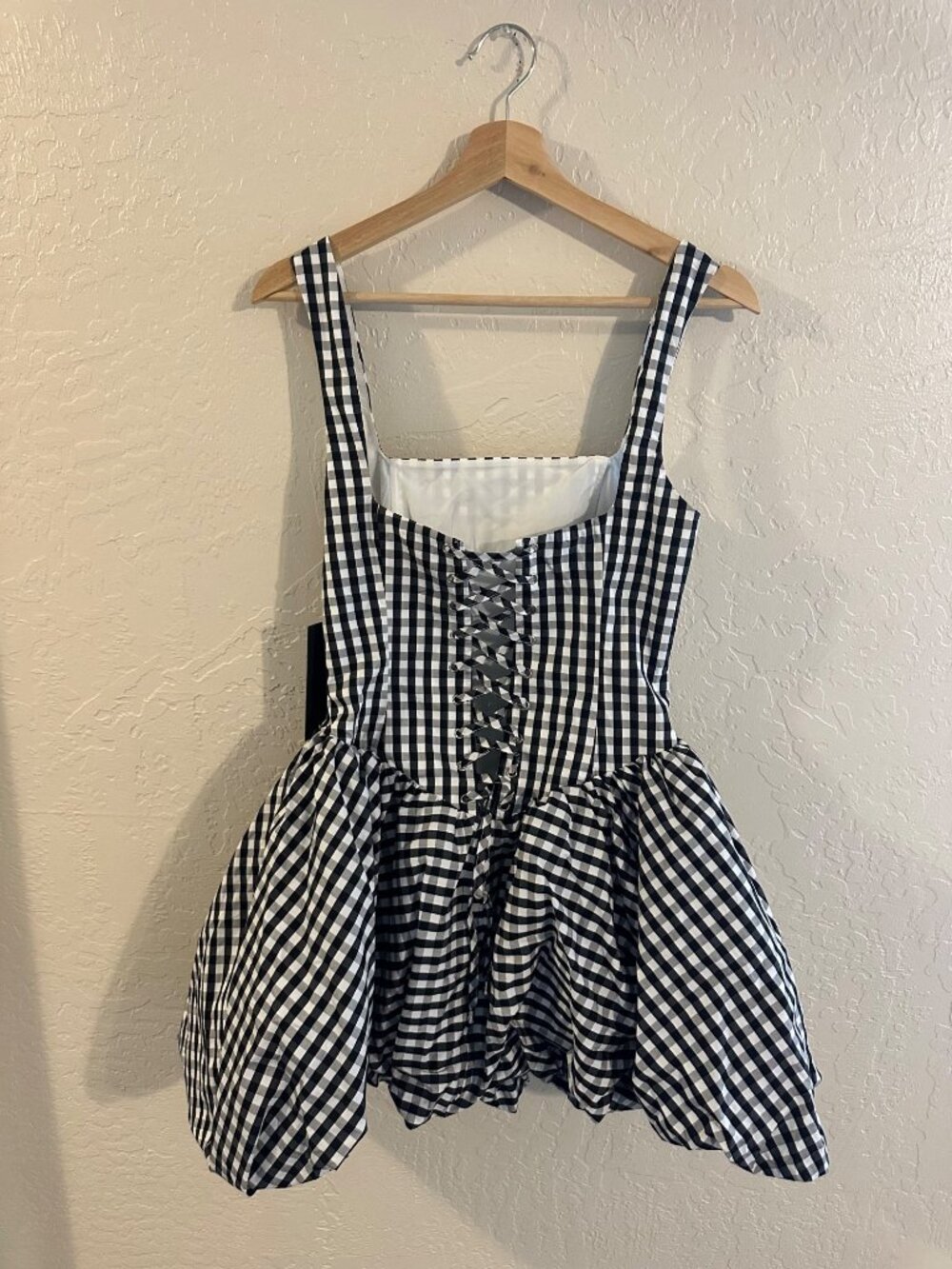 NWT Fashion Nova Luxe Austin Poplin Black & White Gingham Milkmaid Mini Dress - Picture 10 of 13